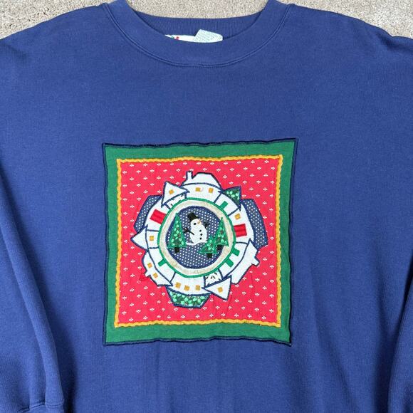 Vtg Ugly Christmas Sweatshirt Size 18W Quilted Applique Snowman Crewneck - Picture 2 of 5